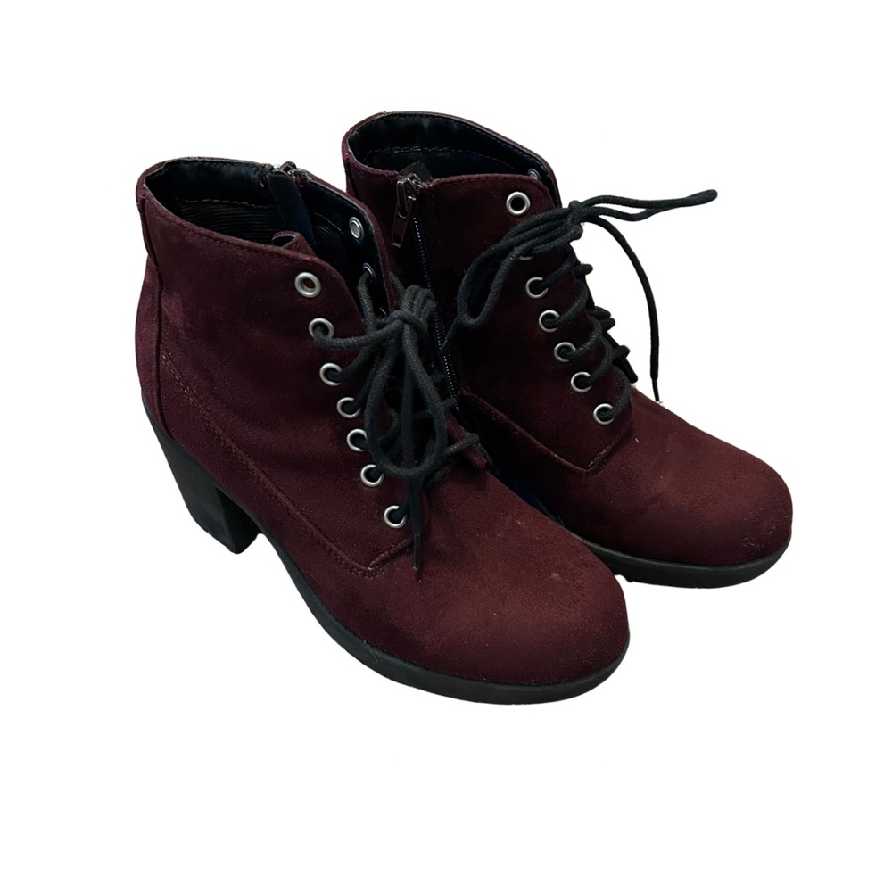 Burgundy Lace-Up Ankle Boots